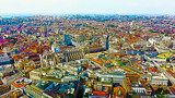 Fototapeta Londyn - Milan, Italy. Roofs of the city. Historical part. Bright cartoon style illustration. Aerial view