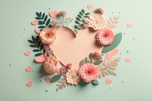 Pink Flowers, Paper Heart , Ai Generated