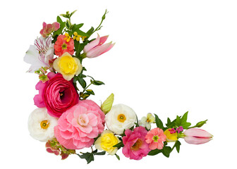 Wall Mural - Flower spring arrangement on transparent background. Bouquet of roses, ranunculus, violets and hydrangea.