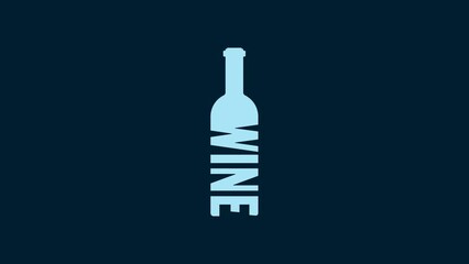 Poster - White Bottle of wine icon isolated on blue background. Lettering bottle of wine. 4K Video motion graphic animation