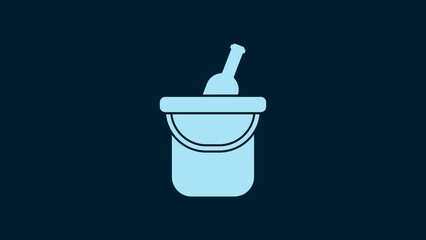 Poster - White Bottle of wine in an ice bucket icon isolated on blue background. 4K Video motion graphic animation