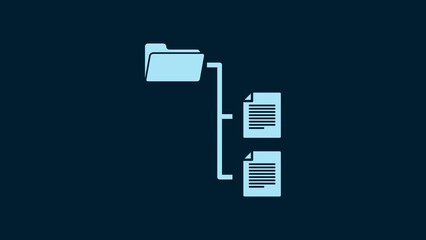 White Folder tree icon isolated on blue background. Computer network file folder organization structure flowchart. 4K Video motion graphic animation