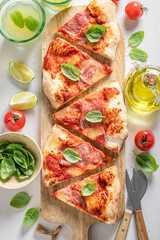 Wall Mural - Homemade pizza baked in the oven. Classic Italian cuisine.