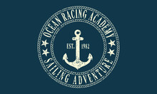 Ocean Racing Academy T-shirt Graphic Print Nautical Marine Theme The Ocean Spirit Serigraphy Stencil Cool Vector Design  For Tee Shirt, Sweatshirt