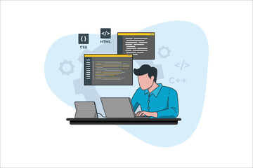 Programming skill concept, web engineer at work, vector images. programming Unique Illustration. vector design.