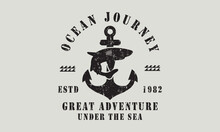 Ocean JourneyNautical Shark Vintage Logo Set. Nautical Emblems For T-shirt, Banner, Poster Design. Anchor. Trendy Hipster Design. Marine Labels Templates. Vector Illustration