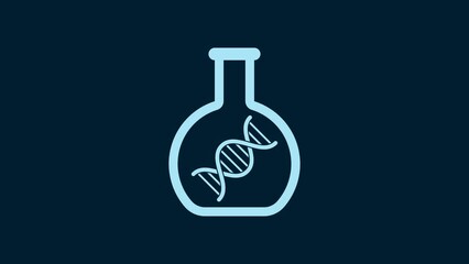 Poster - White DNA research, search icon isolated on blue background. Genetic engineering, genetics testing, cloning, paternity testing. 4K Video motion graphic animation