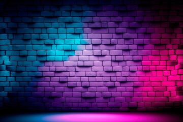 Modern futuristic blank brick wall background with neon lights. old grunge brick wall room background. generative ai