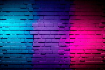 Modern futuristic blank brick wall background with neon lights. old grunge brick wall room background. Generative AI