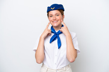 Wall Mural - Airplane stewardess woman isolated on white background smiling with a happy and pleasant expression