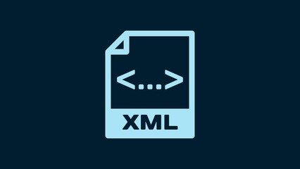 White XML file document. Download xml button icon isolated on blue background. XML file symbol. 4K Video motion graphic animation