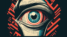 Big Brother Is Watching You, Big Eye Close-up Illustration, Totalitarian Regime Concept. Generative AI