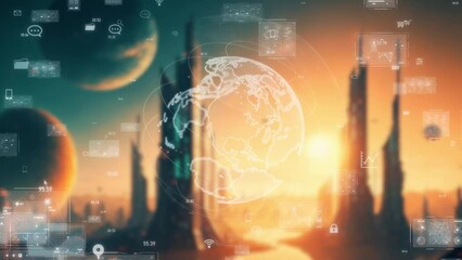Poster - Futuristic city and communication network concept. Digital transformation.