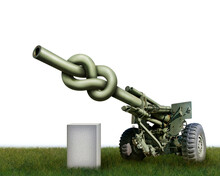 Square Knotted Artillery Gun In A Cemetery.