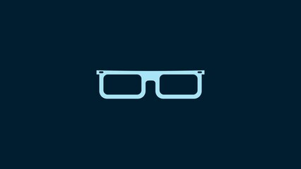 Sticker - White Glasses icon isolated on blue background. Eyeglass frame symbol. 4K Video motion graphic animation