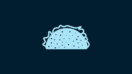 Sticker - White Taco with tortilla icon isolated on blue background. Traditional mexican fast food. 4K Video motion graphic animation