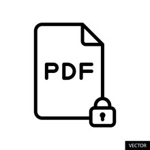 Password protected PDF file, encrypted, locked document vector icon in line style design for website, app, UI, isolated on white background. Editable stroke. Vector illustration.