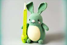 Green Rabbit With Thermometer Cute Kids Knitted Toys