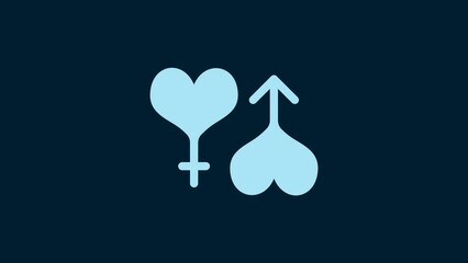 Poster - White Male and female symbol heart icon isolated on blue background. Gender symbol. 4K Video motion graphic animation