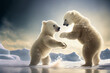 
Niedliche Eisbärbabys  spielen zusammen im Schnee, schöne Naturszene in arktischer Winterlandschaft, generative ai
