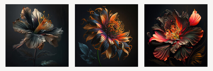 3d wallpaper for wall frames fractal flowers golden and black liquid marble background. resin geode 