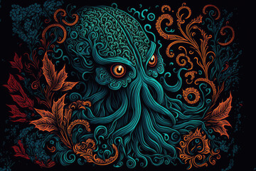 cthulhu squid octopus wallpaper pattern