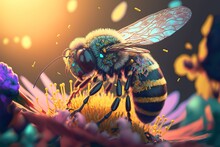 Close Up Shot Of A Bee. Generative AI