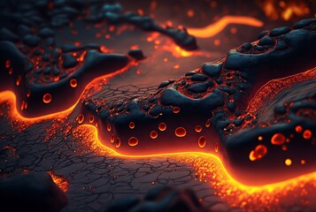 Wall Mural - close up illustration of glowing molten volcanic lava, made with generative ai