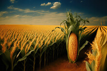 Corn On The Cob And A Cornfield. Generative AI