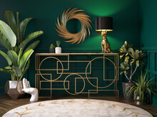 Luxury Interior. Modern Art Deco Living Room Interior 3D Illustration