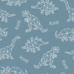 Wall Mural - Geometric Style Dinosaurs Seamless Pattern. Cartoon Dinosaurs Seamless Repeat Pattern. Hand Drawn Seamless Design