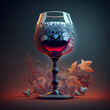 Rotwein im gravierten Glas, ai generated