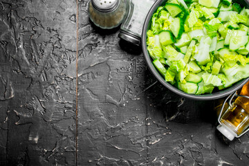 Sticker - Vegetable salad. Simple salad of cucumbers and Chinese cabbage with olive oil and spices.