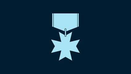 Poster - White Military reward medal icon isolated on blue background. Army sign. 4K Video motion graphic animation