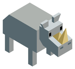 Wall Mural - Isometric rhinoceros. Low poly pixel animal icon