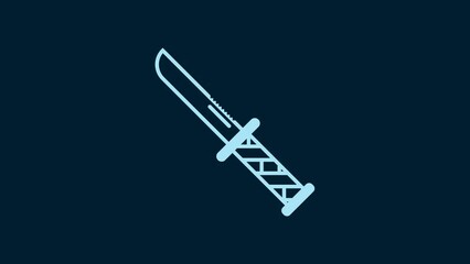 Poster - White Military knife icon isolated on blue background. 4K Video motion graphic animation