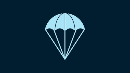 Sticker - White Parachute icon isolated on blue background. 4K Video motion graphic animation