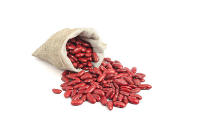 Wall Mural - Kidney beans (Red bean) in a sack isolated on white background
