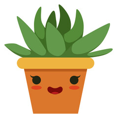 Canvas Print - Happy aloe. Smiling kawaii face house plant