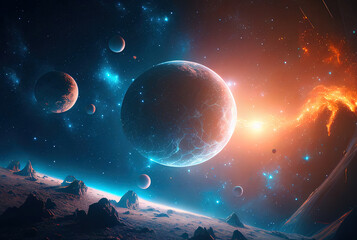 Aufkleber - abstract illustration of the cosmos on the theme of the origin of life in the universe with stars, comets and nebulae