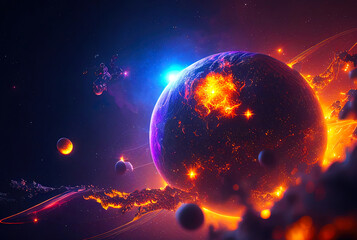 Aufkleber - Colorful abstract wallpaper texture background illustration, Universe and time travel between stars and planets