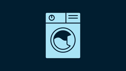 Sticker - White Washer icon isolated on blue background. Washing machine icon. Clothes washer - laundry machine. Home appliance symbol. 4K Video motion graphic animation