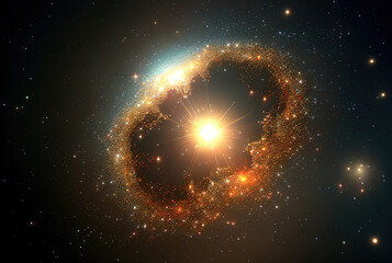 Aufkleber - abstract space landscape with planets and flashes of stars and comets in blue and red colors