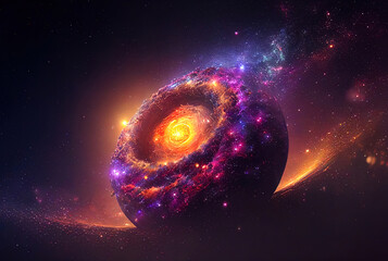 Aufkleber - illustration on the theme of life in space with super bright colors and planets and stars