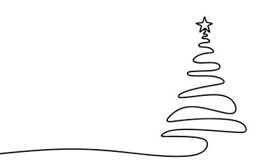 hand drawn christmas tree in minimalistic design. continuous one line drawing christmas tree. vector