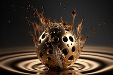  A Golden Object With A Crown On Top Of It In Water With A Black Background And A Drop Of Water On The Bottom Of It, With A Black Background With A Brown Circle And White.