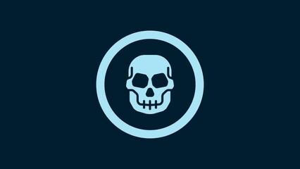 Poster - White Mexican skull coin icon isolated on blue background. 4K Video motion graphic animation