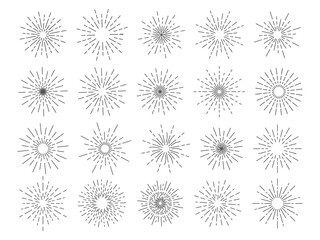 Wall Mural - firework icon. line fireworks, lights and star frames. modern circle sunshine sigh, elegant sunburst