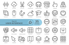Set Of Conceptual Icons. Vector Icons In Flat Linear Style For Web Sites, Applications And Other Graphic Resources. Set From The Series - User Interface. Editable Outline Icon.	
