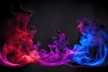 Intense smoke and fog whisps in contrasting vivid red, green, purple and blue colors. Vivid abstract background